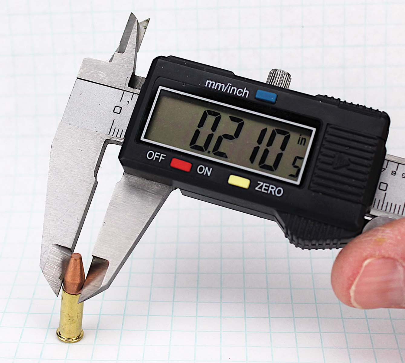 At .2105 inch, the 21 Sharp’s bullet diameter is that of the 22 Long Rifle bullet’s heel.